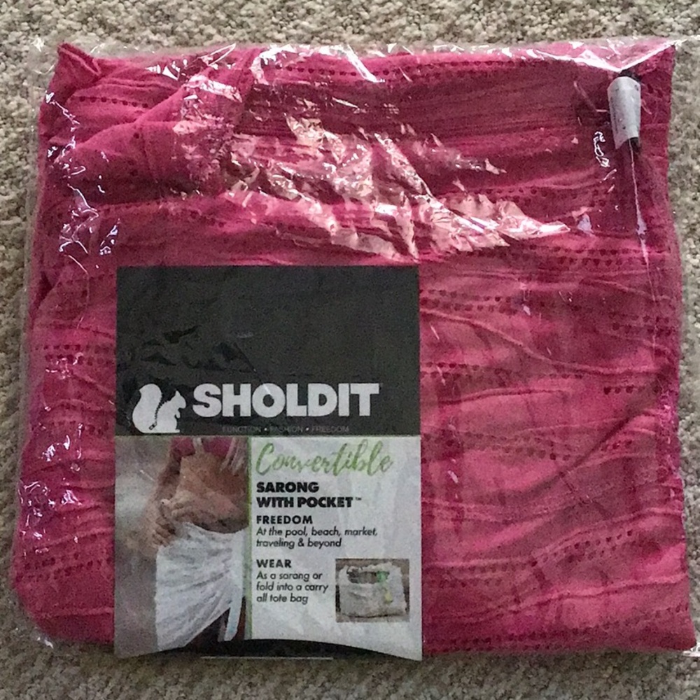 Sholdit Convertible Sarong with Pocket Beach Pool Vacation Pink Coverup